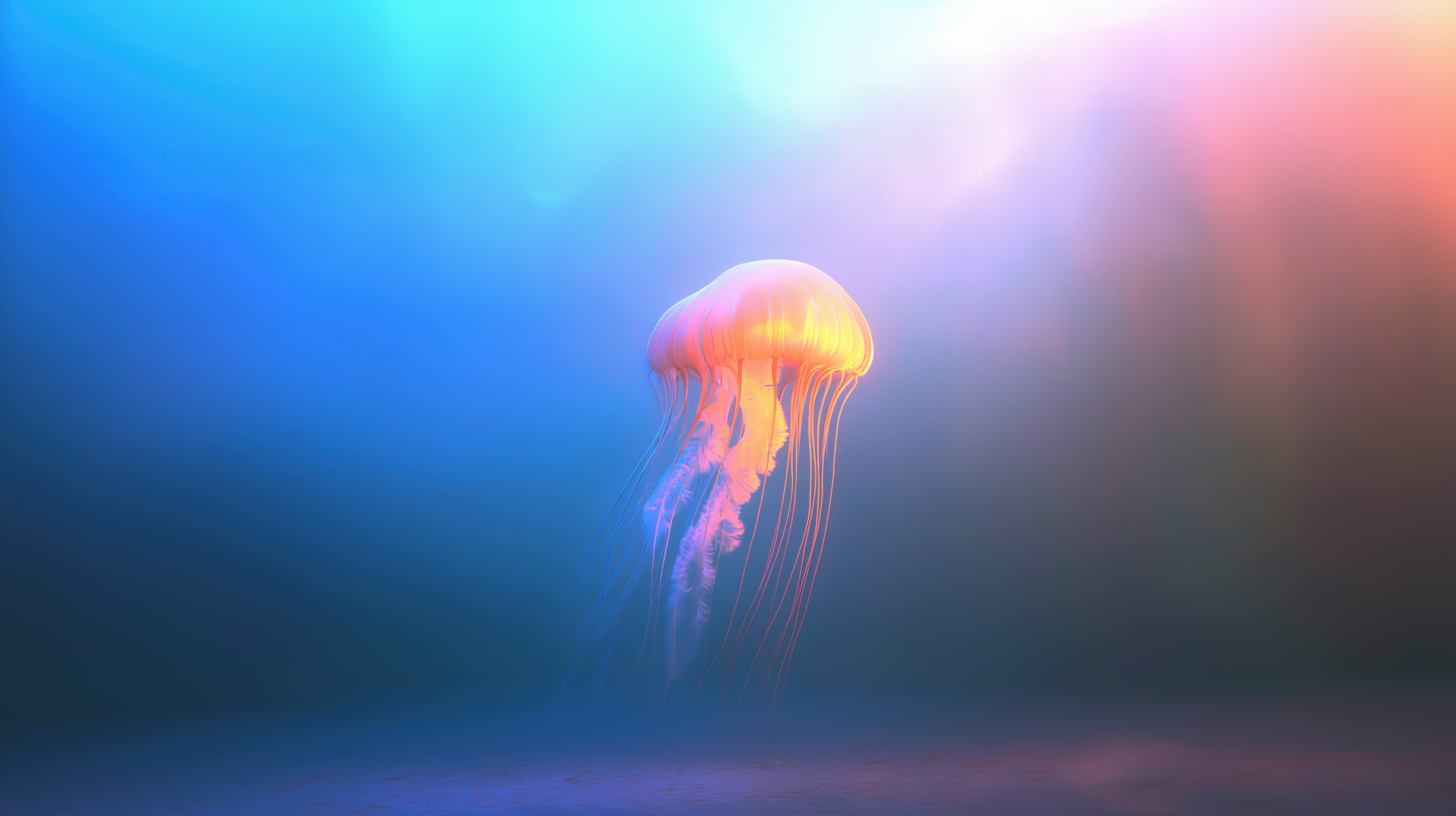 Glowing Pink Jellyfish Deep Ocean Blue Light