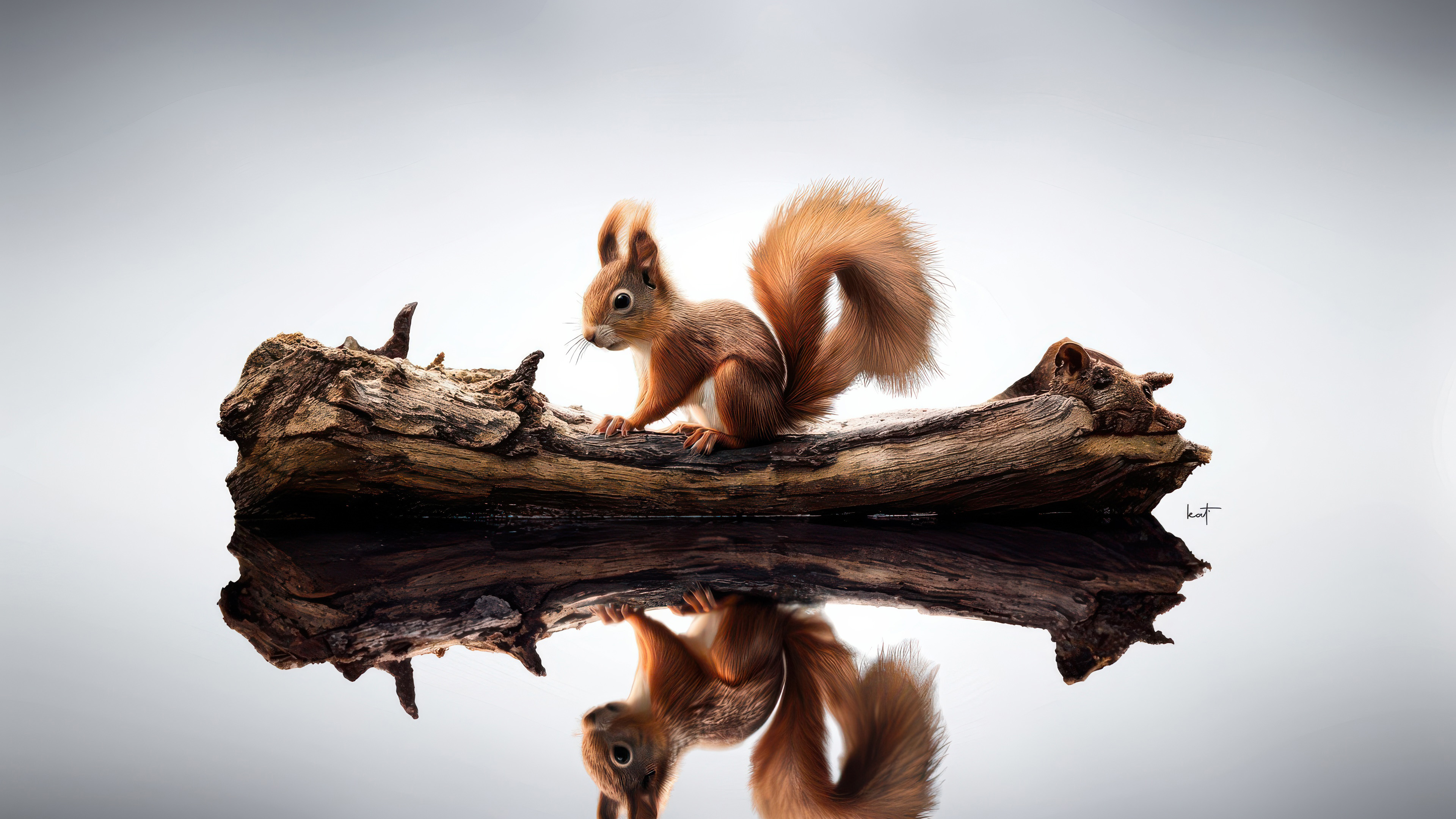 Eurasian Red Squirrel Sitting on Mossy Branch