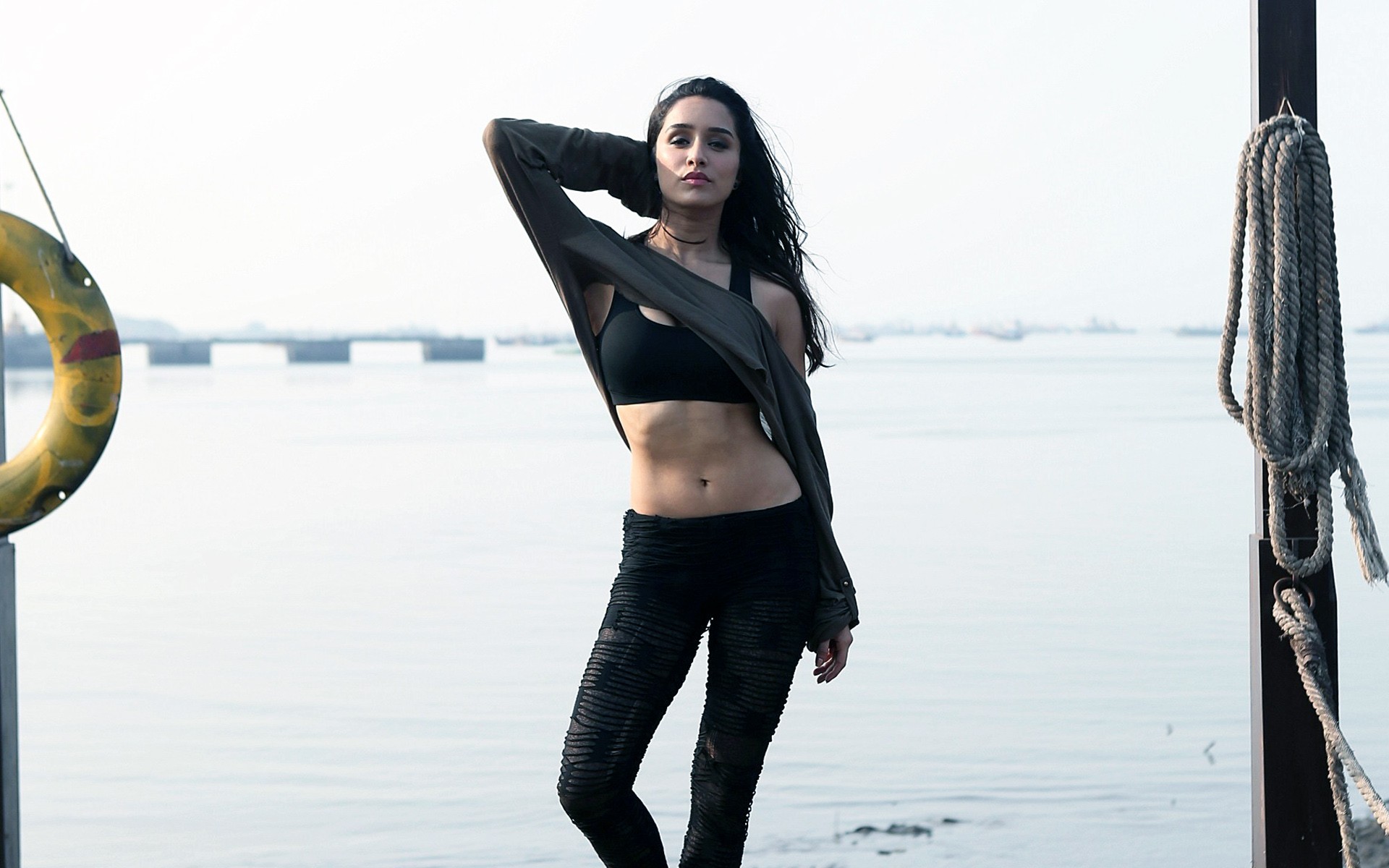 Shraddha Kapoor Black Crop Top Distressed Leggings