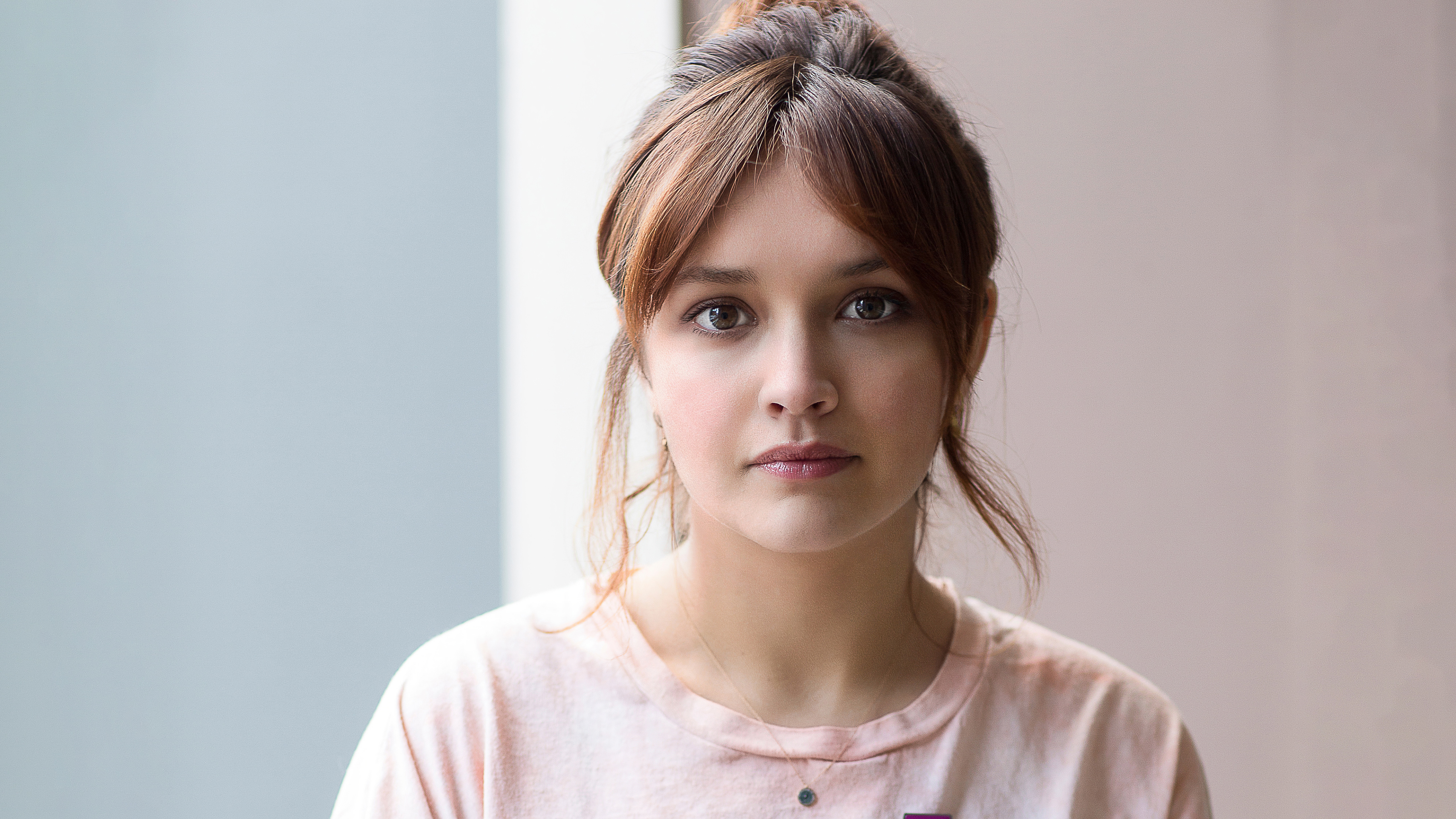 Soft Intimacy. Warm Bangs and Pastel Ribbed Knits 🤍🌸