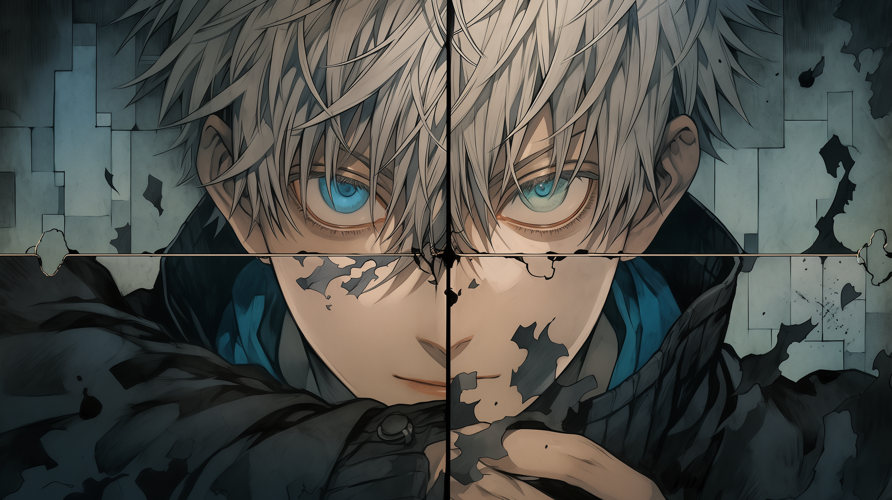 Aesthetic Split Panel Satoru Gojo Blue Eyes