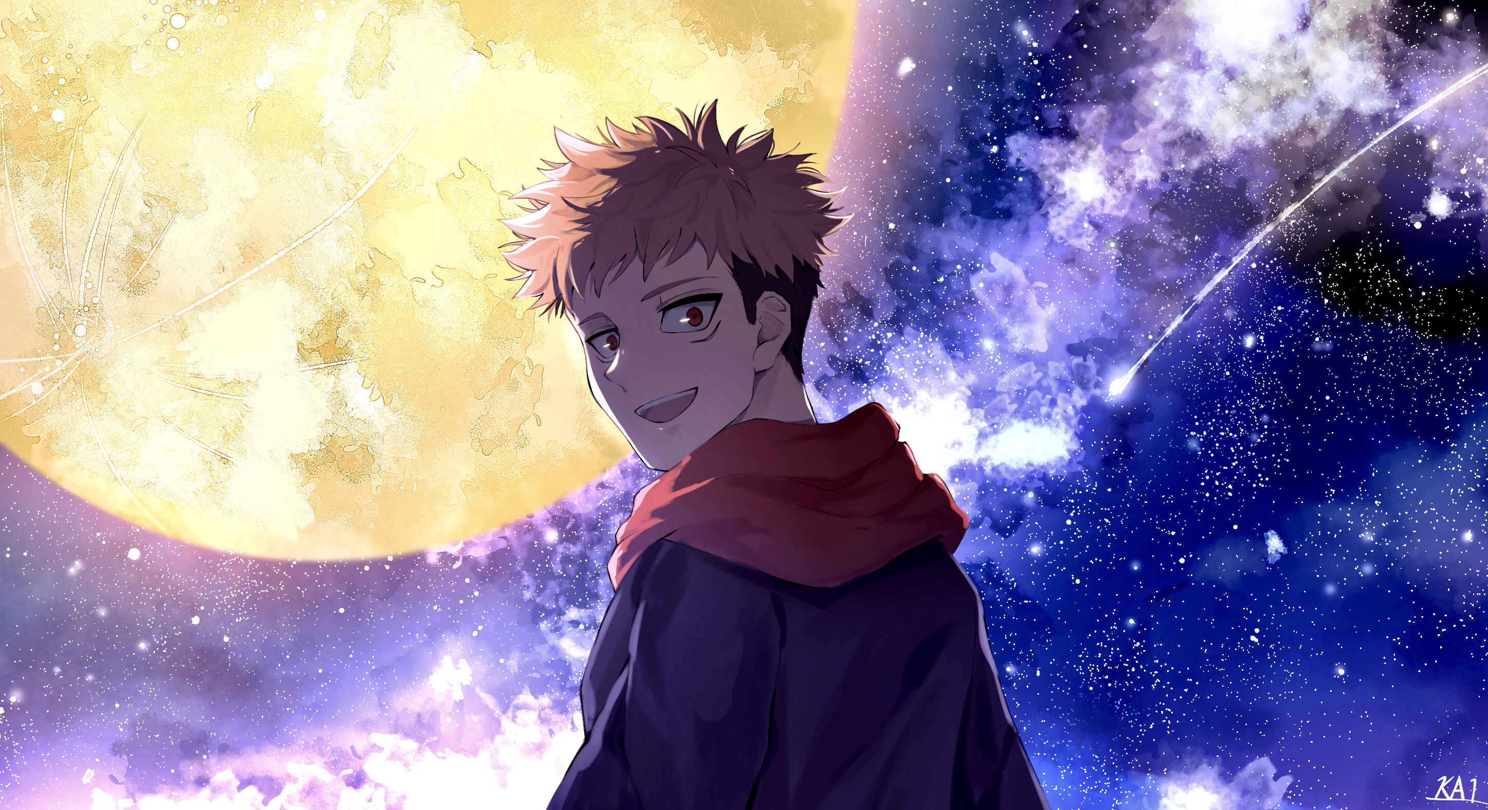 Yuji Itadori Smiling Under Starry Night Sky