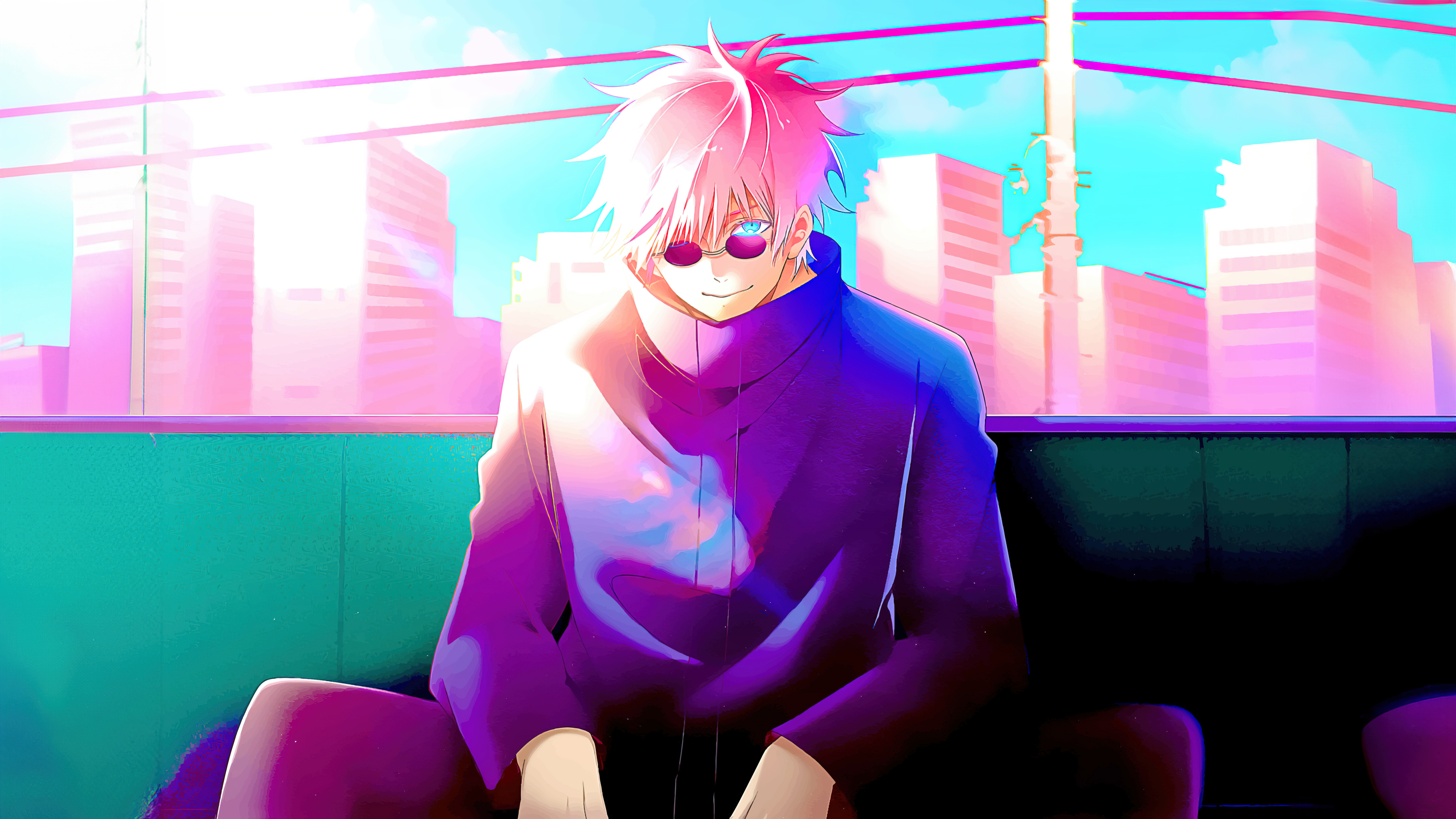 Satoru Gojo Synthwave Sunset Train Car