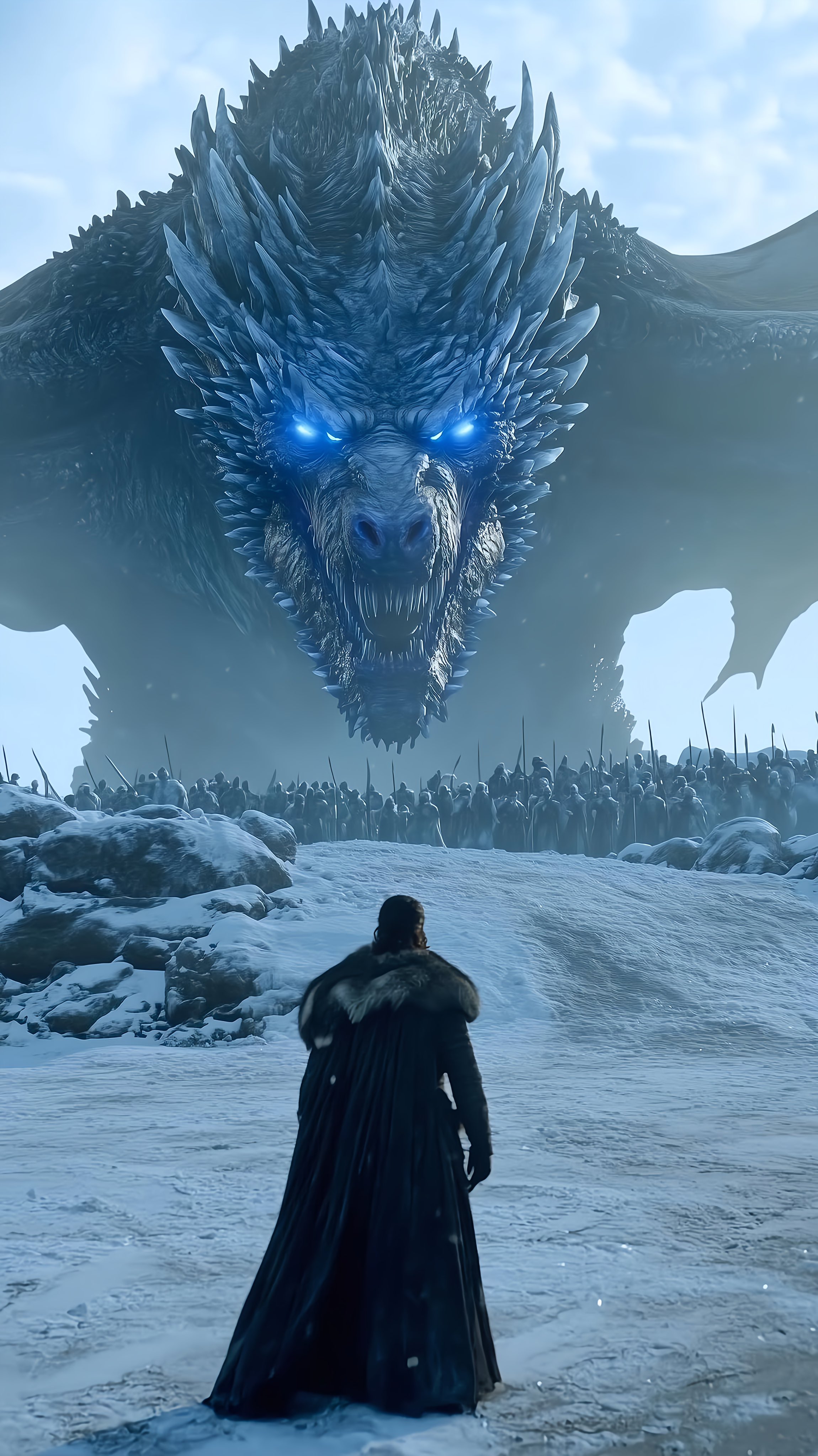 Winter's Wrath: Jon Snow and the Ice Dragon's Gaze