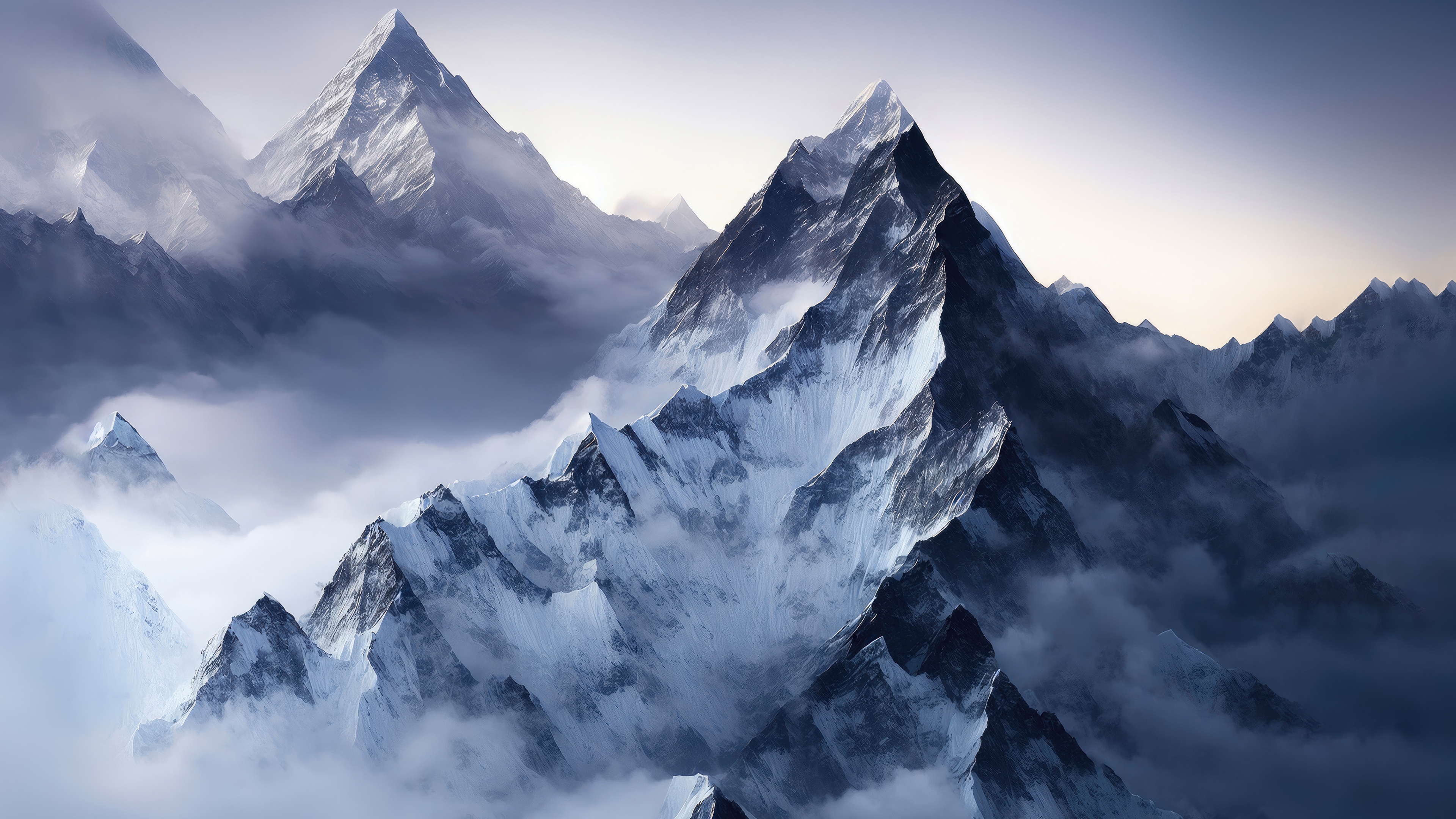 Summit Solitude. Peaks In The Frozen Mist