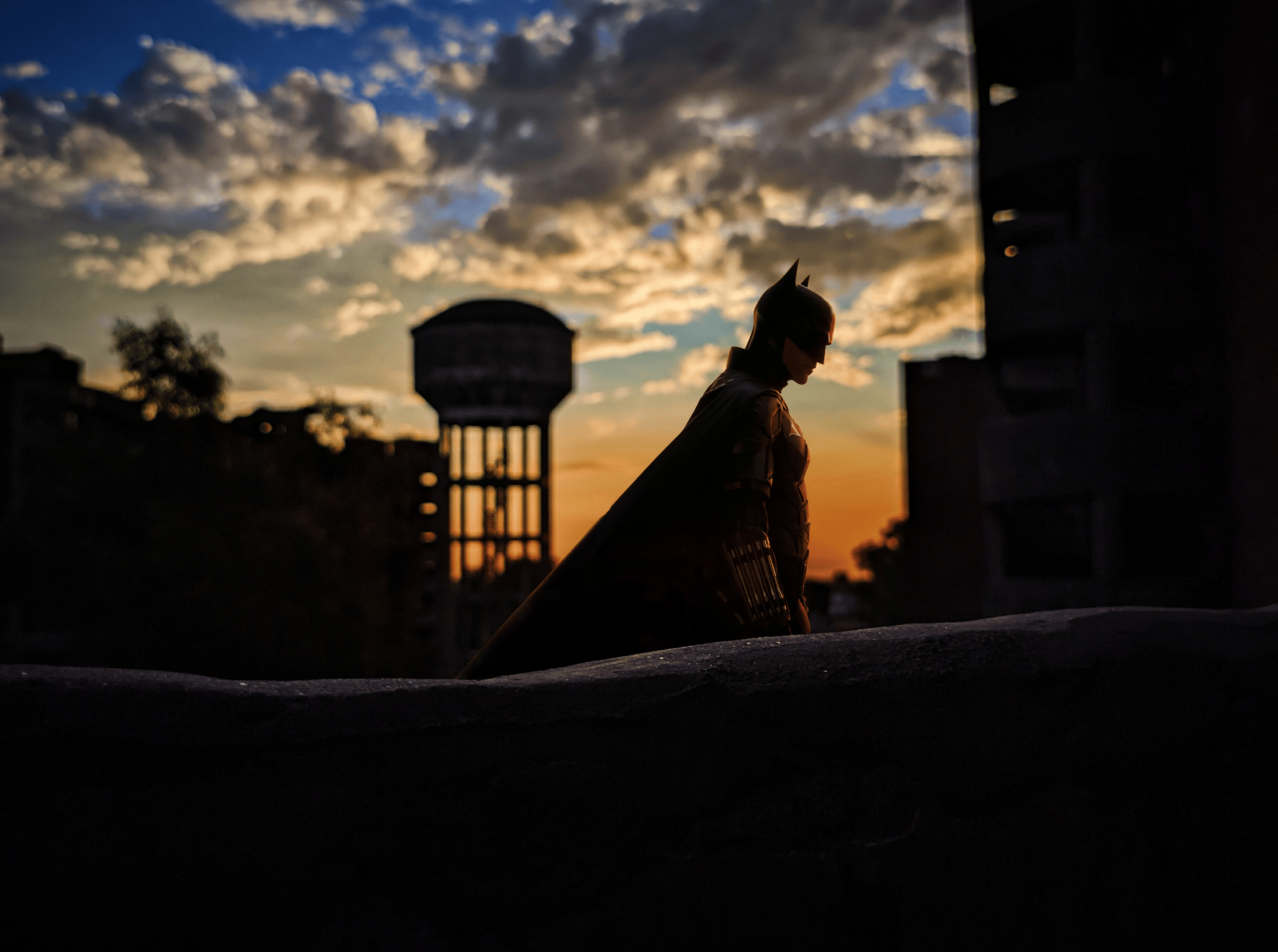 Shadows of Vengeance. Gotham's Vigilante at Golden Hour