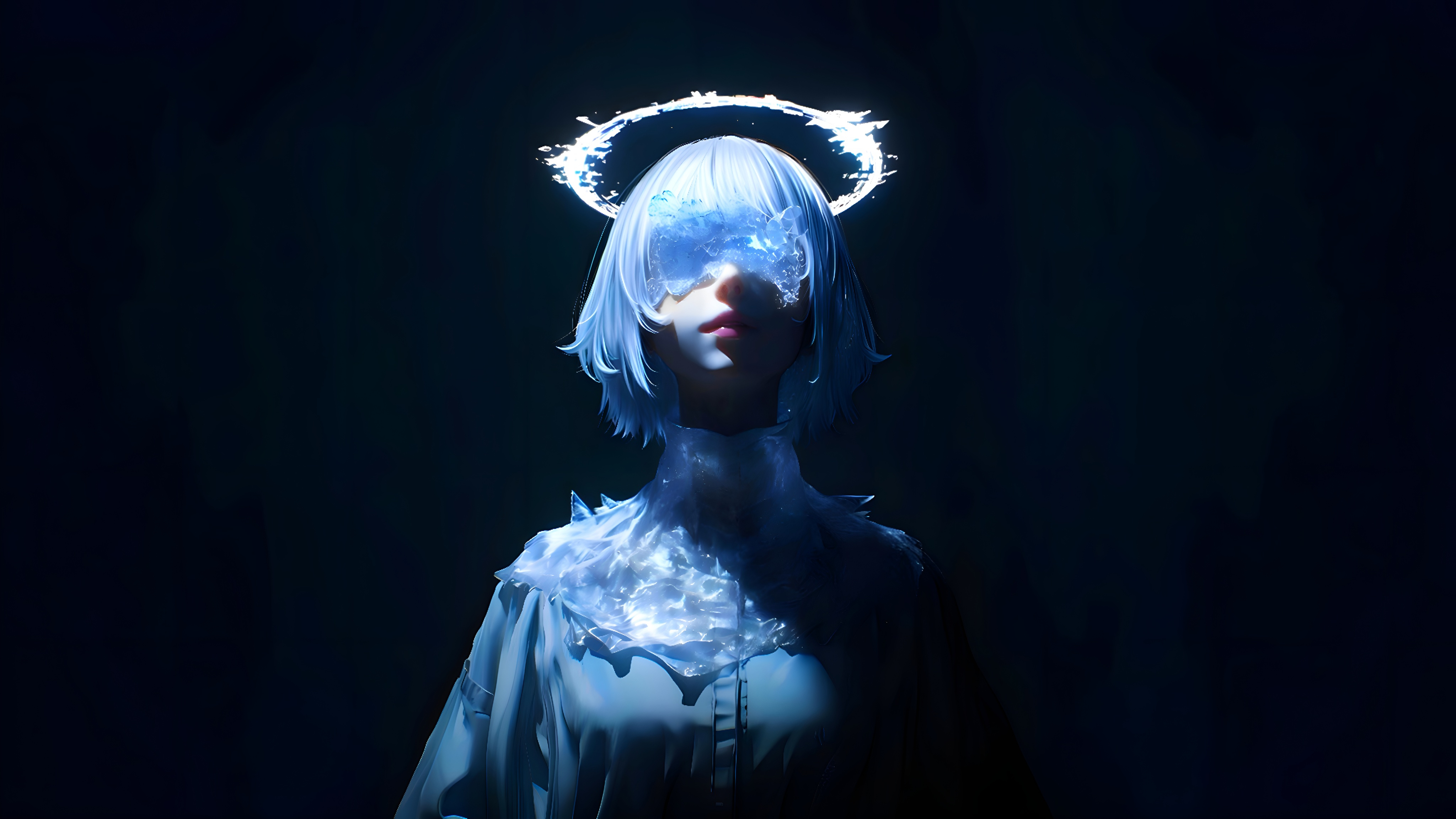 Ethereal Radiance: The Blind Angel Watching from Above!