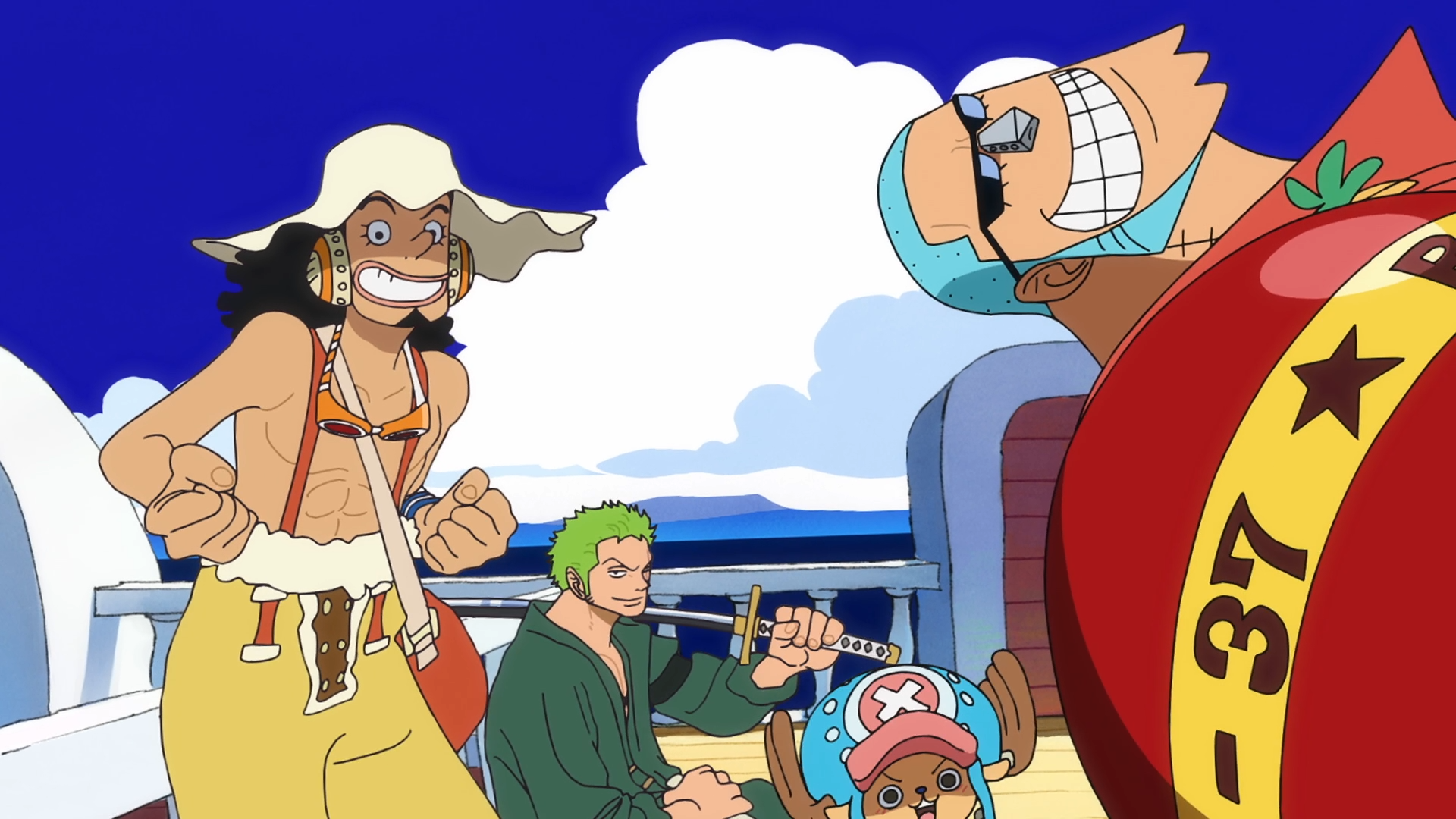 Franky, Usopp, Zoro & Chopper Smile Together | Straw Hat Pirates 4K One Piece Wallpaper
