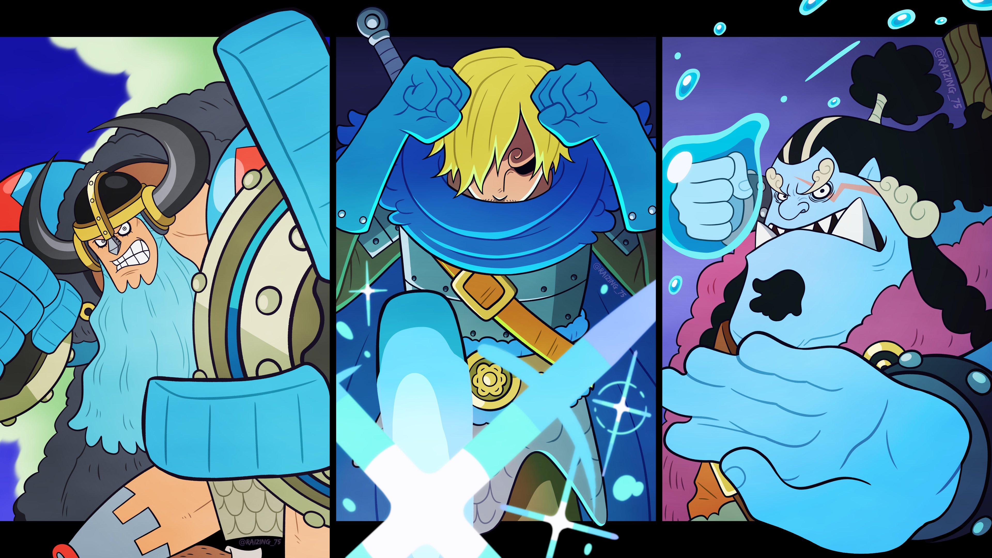 Franky, Sanji & Jinbe Battle Trio | One Piece 4K Anime Wallpaper