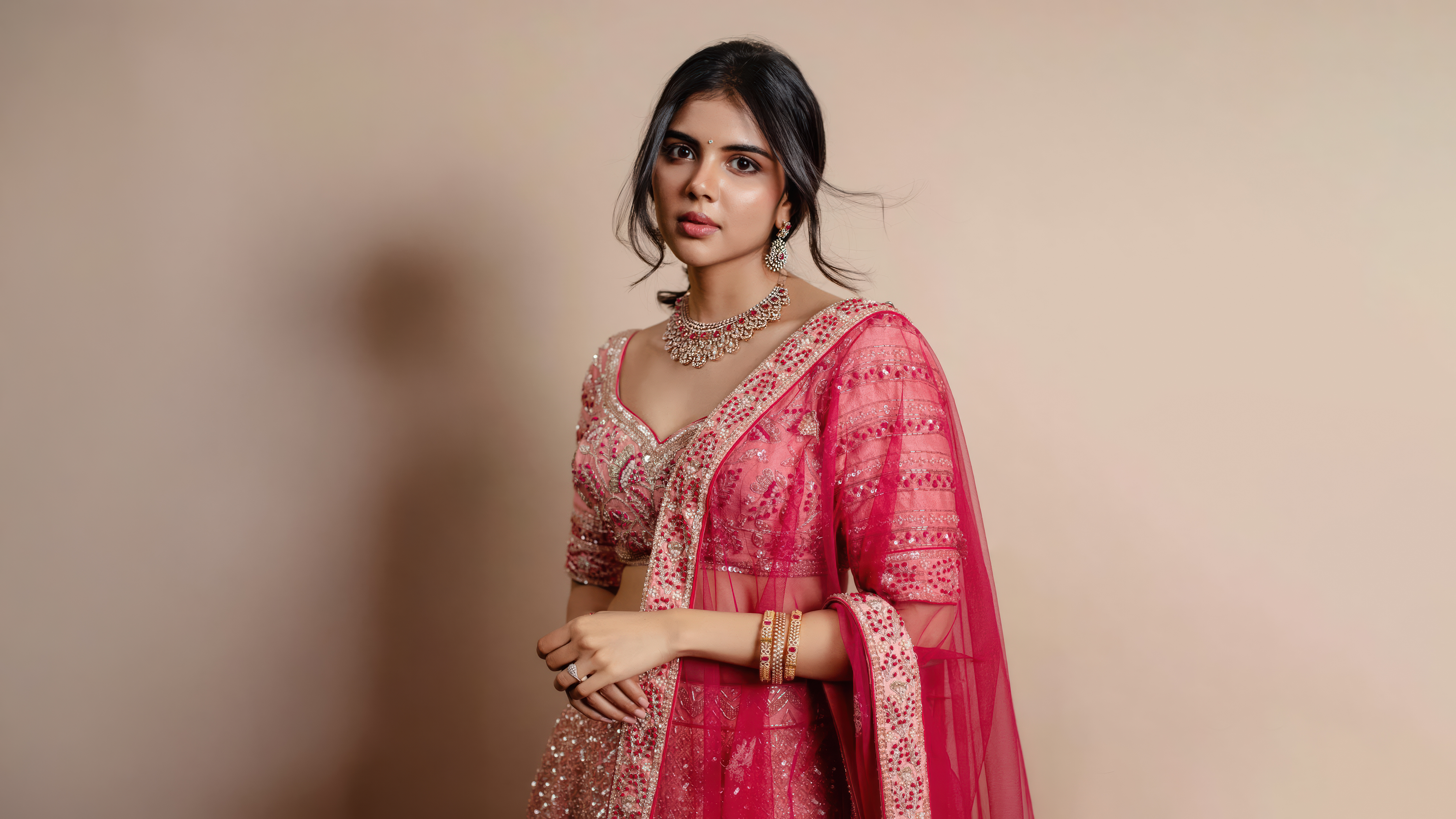 Kalyani Priyadarshan Radiant Pink Lehenga Studio Portrait