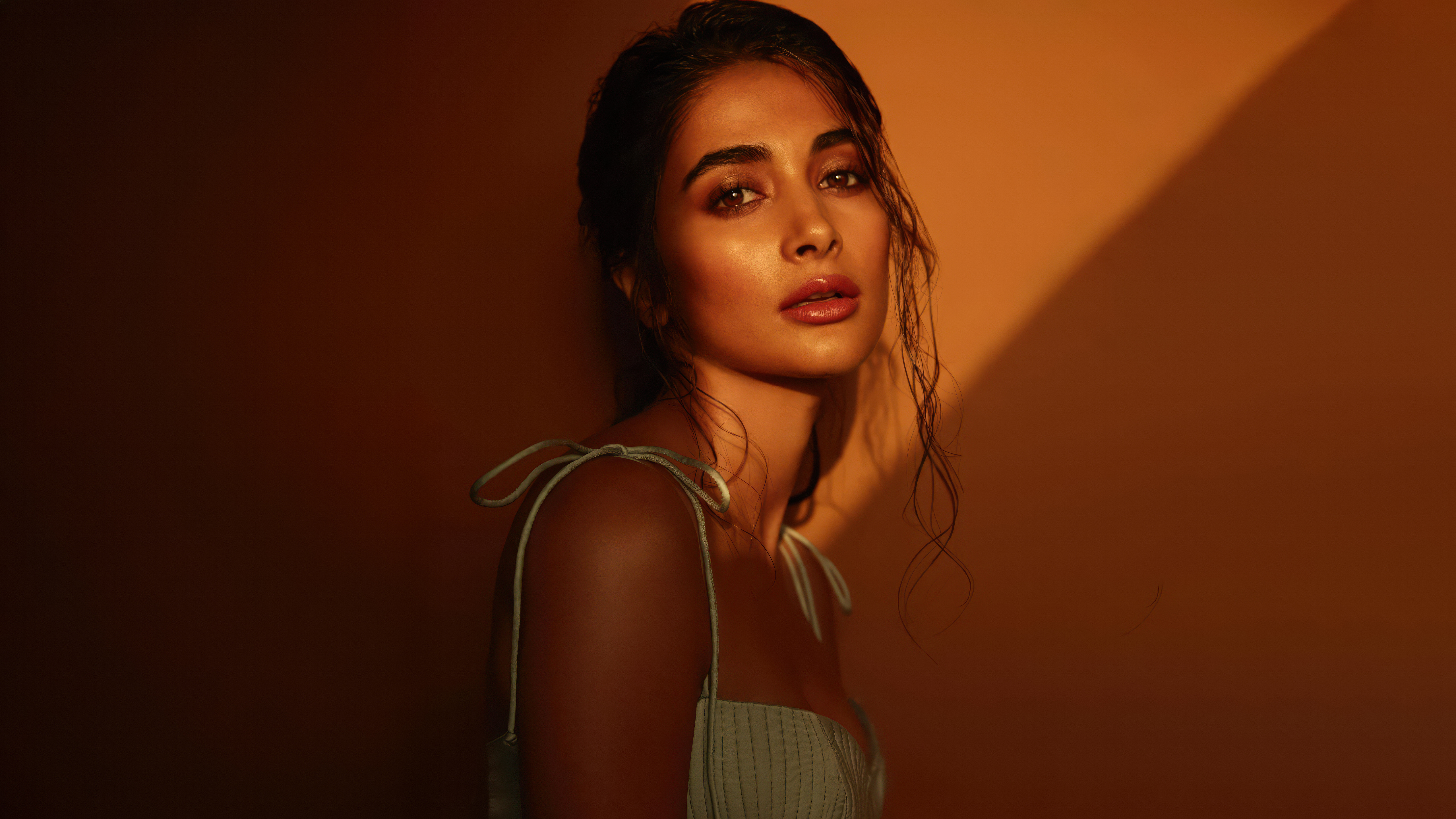 Pooja Hegde Golden Hour Wet Look Hairstyle