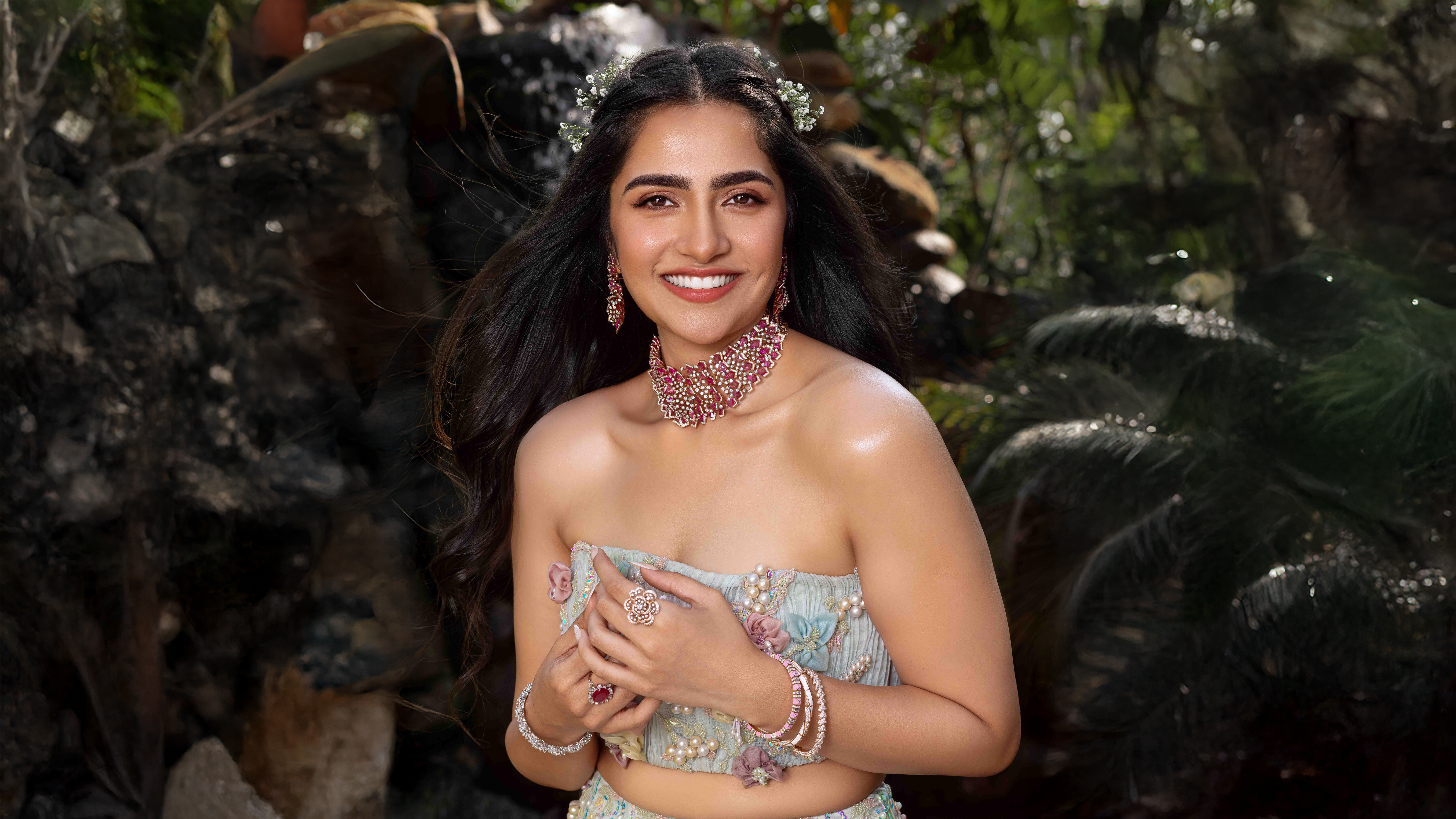 Rukmini Vasanth Radiant Outdoor Waterfall Smile