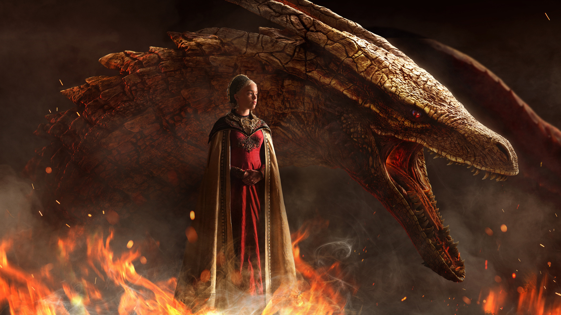 Princess Rhaenyra Targaryen and Syrax Golden Dragon Fire