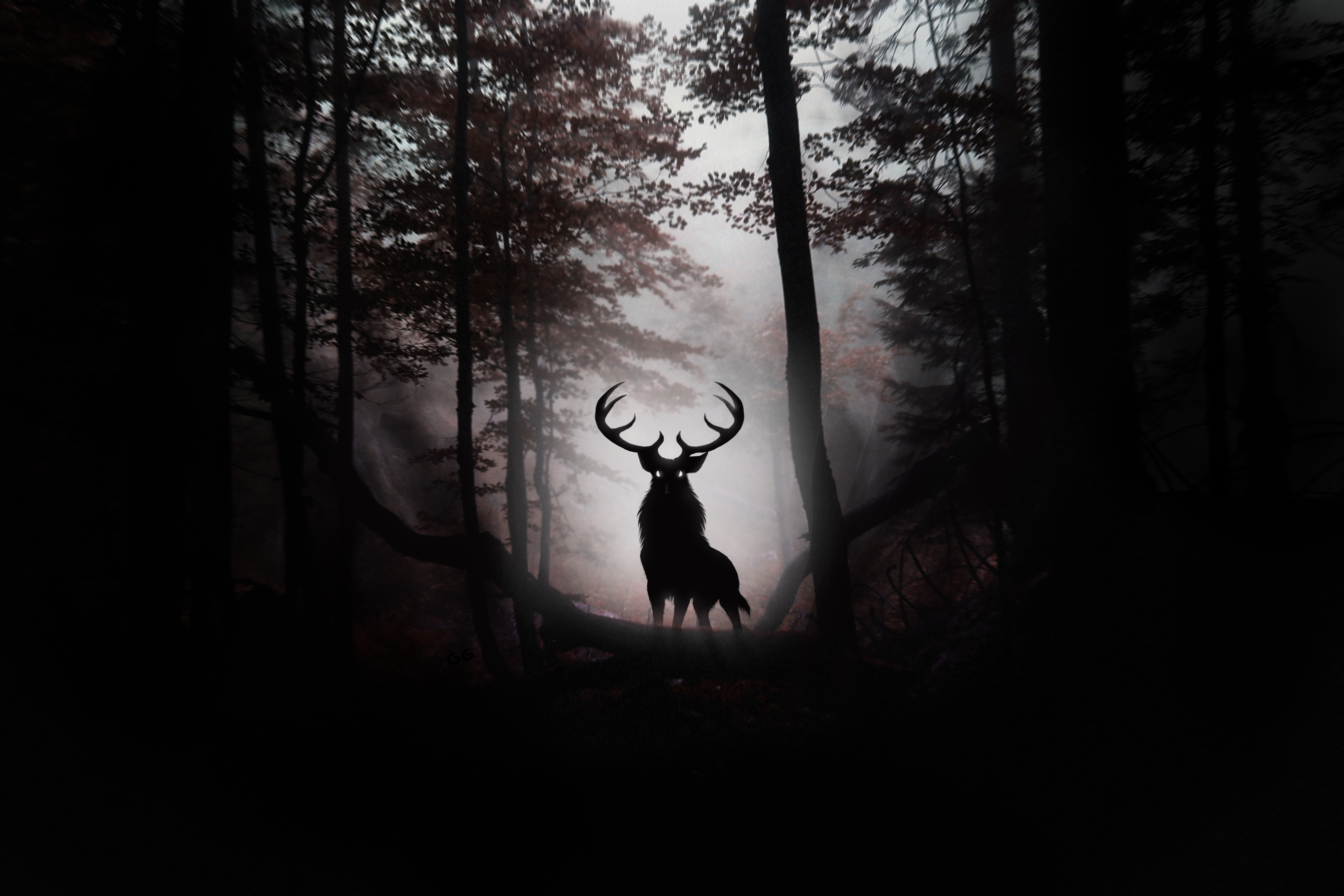 Mystical Forest Spirit Stag Dark Woods