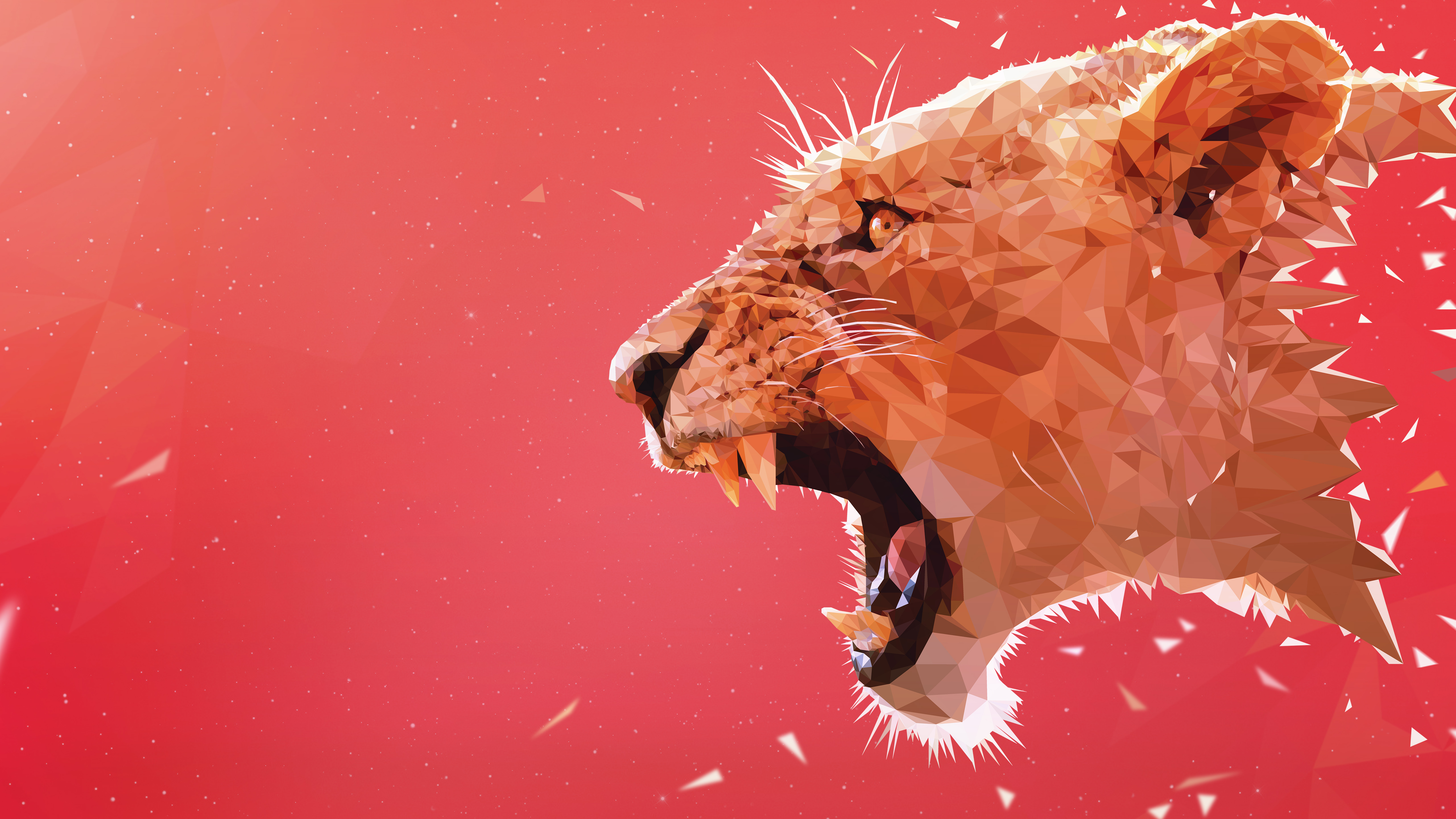 Low Poly Geometric Roaring Lion Red