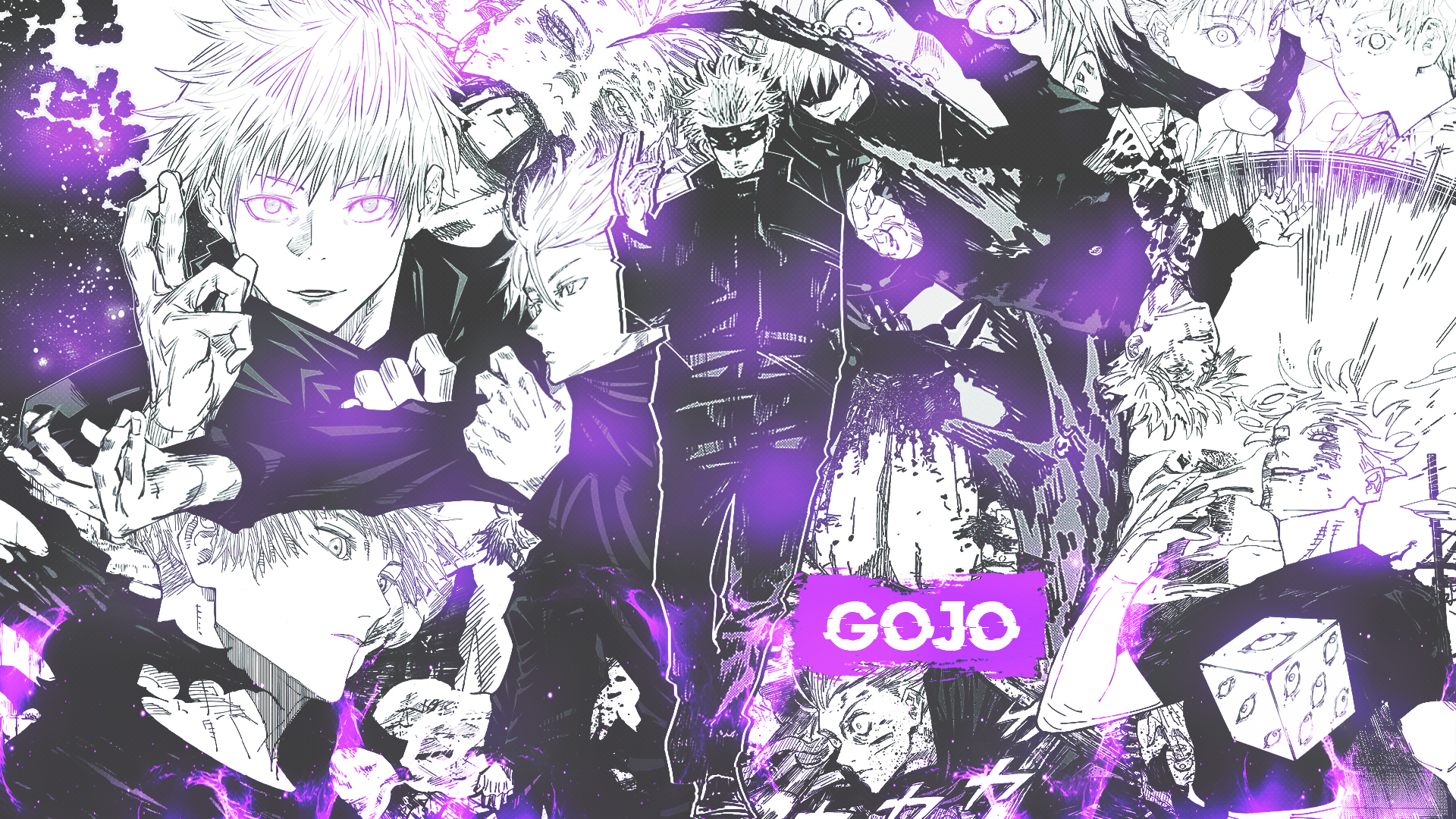 Satoru Gojo Manga Panel Neon Purple Collage