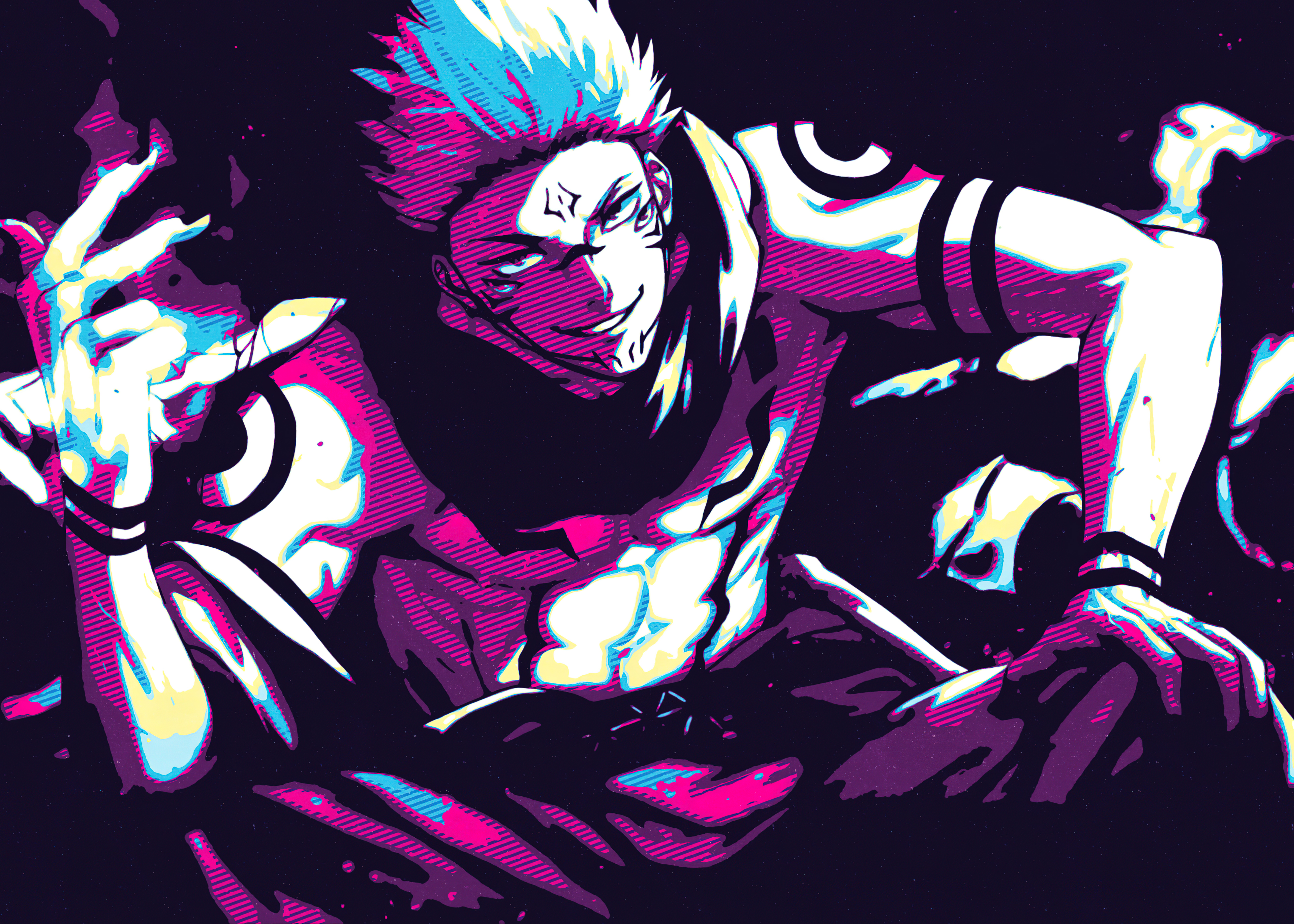 Sukuna Neon Pop Art Vaporwave