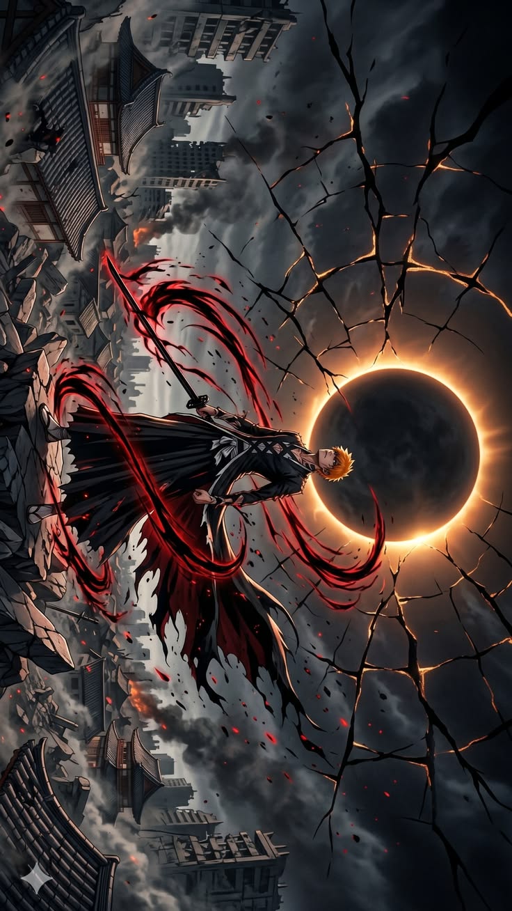 Ichigo Kurosaki Bankai Under Shattered Eclipse Sky