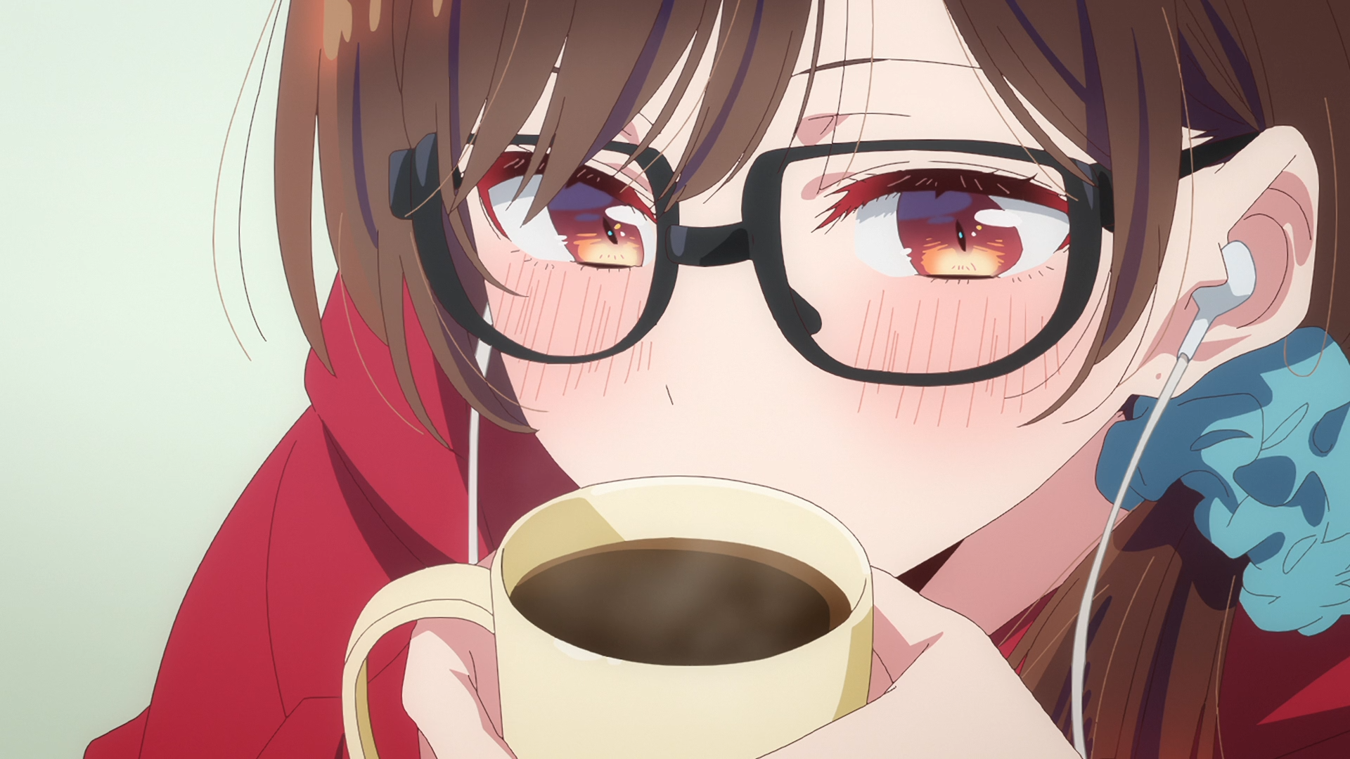 Late-Night Warmth. Sipping Coffee in the Crimson Hoodie