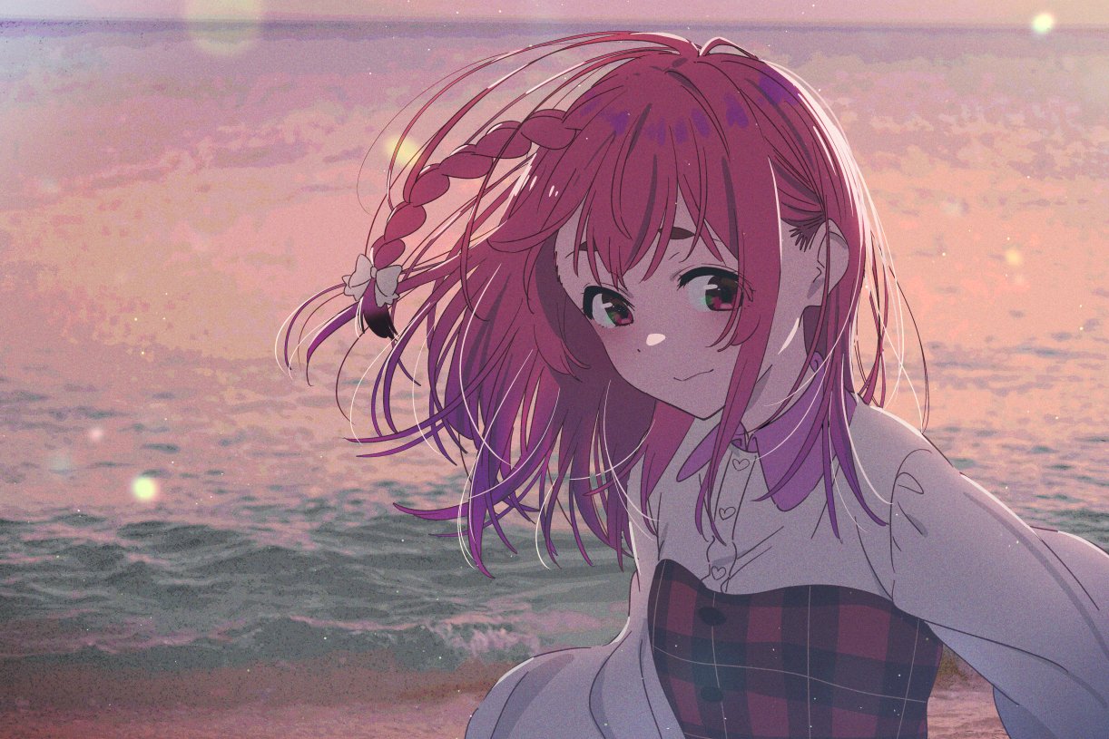 Sunset Shoreline. Sumi's Serene Twilight Gaze
